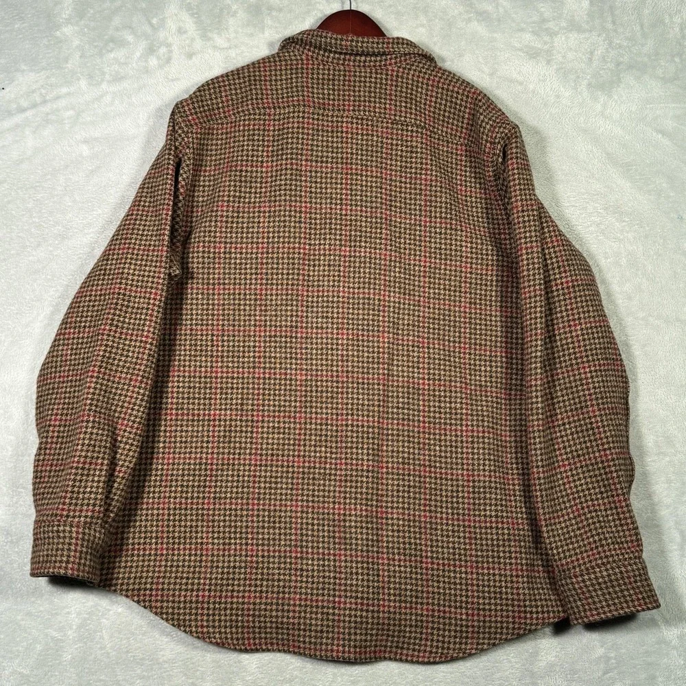 Ralph‎ Lauren Shirt Mens 2XL Brown Wool Check Suede Elbow Overshirt Houndstooth